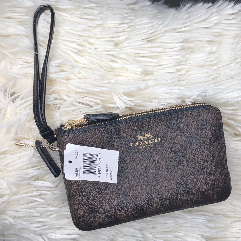 Coach Brown/Black Double Zipper Wristlet